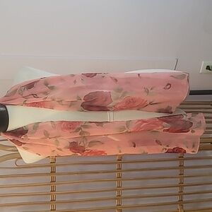 Sheer floral rose pattern scarf sheer pink red green